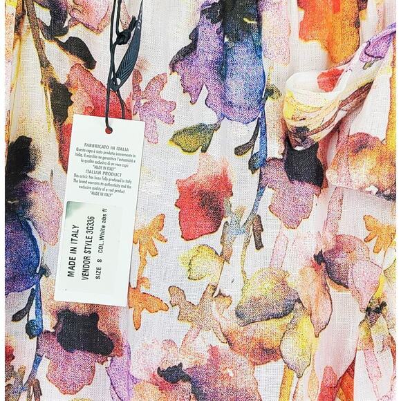 New! PIAZZA DEL TEMPIO Made In Italy Linen Ruffle Trim Floral Wrap Midi Skirt - Picture 6 of 8